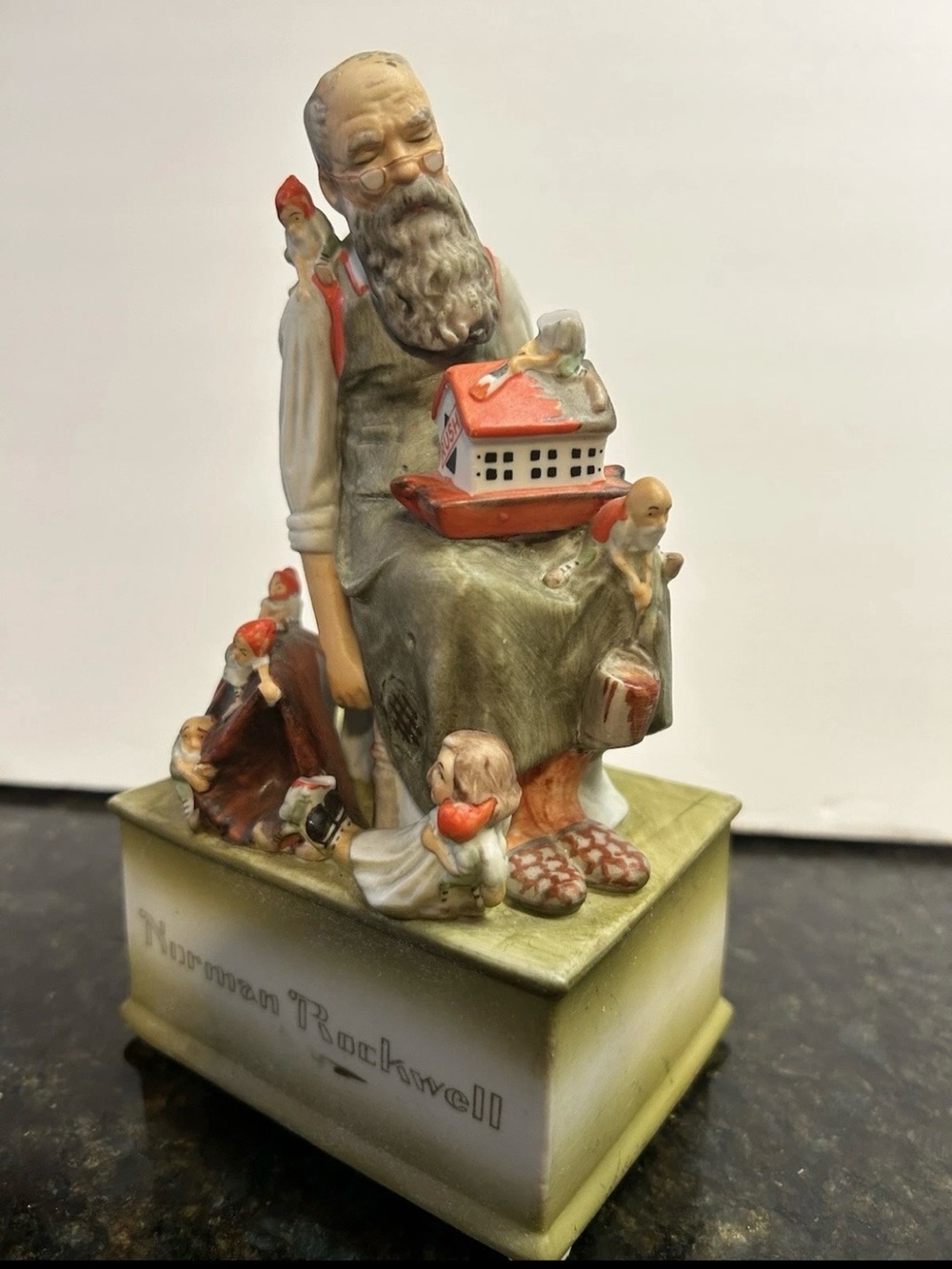 Norwegian Rockwell Figurine - Hand-Painted Green and Red Home Art Sculpture